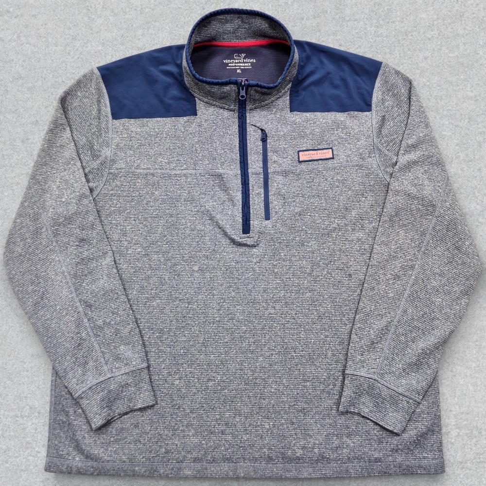 Vineyard Vines Gray and Navy Zip Up Sweater